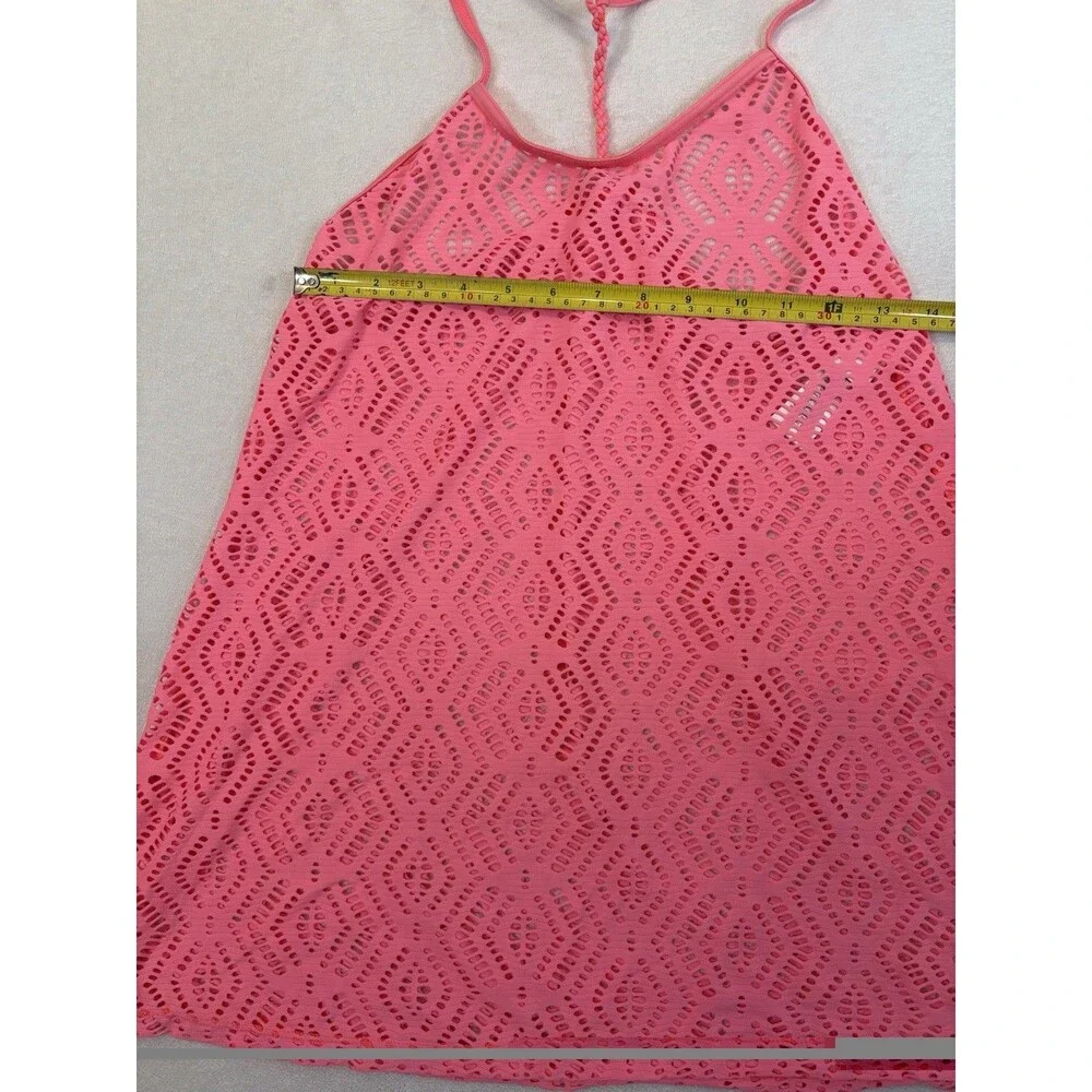 Gossip Girl L 14/16 Coral Pink Crochet Swim Cover Up Racerback Beach Dress